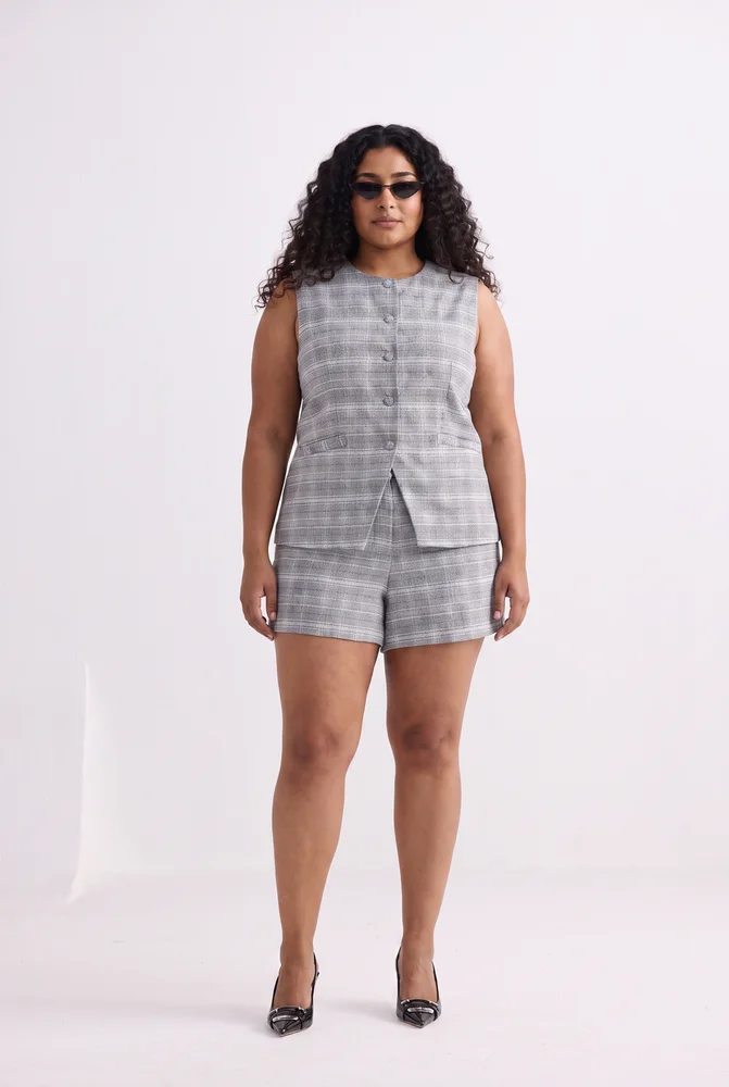 Cotton Tweed Vest Jacket in Grey