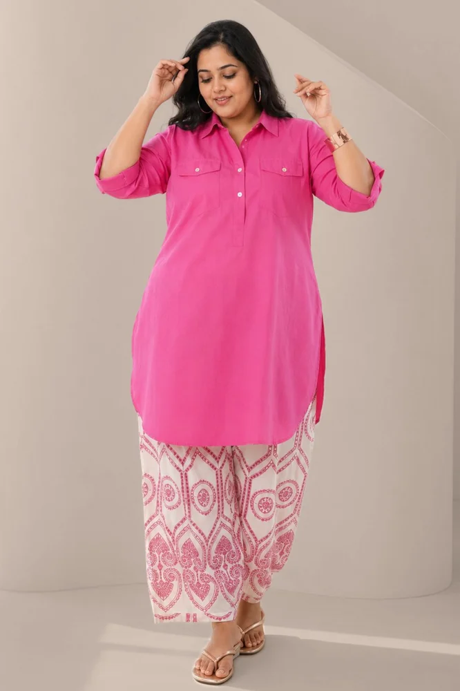 HIBA CO-ORD SET fuchsia with embroidered pants