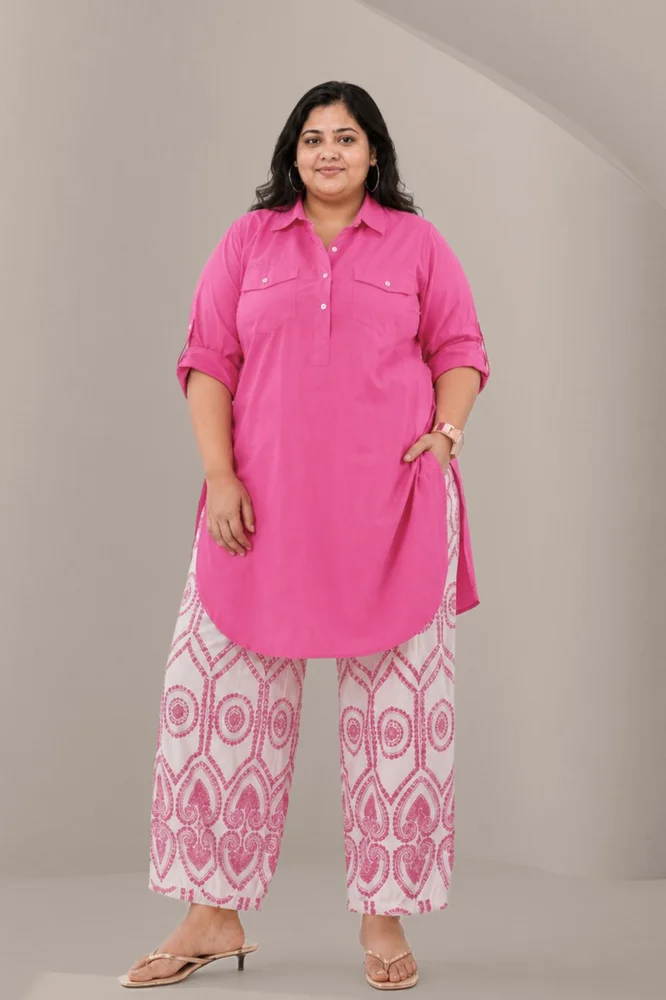 HIBA CO-ORD SET fuchsia with embroidered pants 2