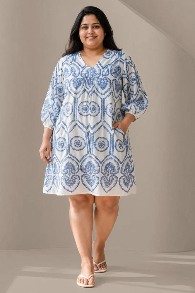 SUMMER SHIFT Blue Pottery Embroidered Dress 2