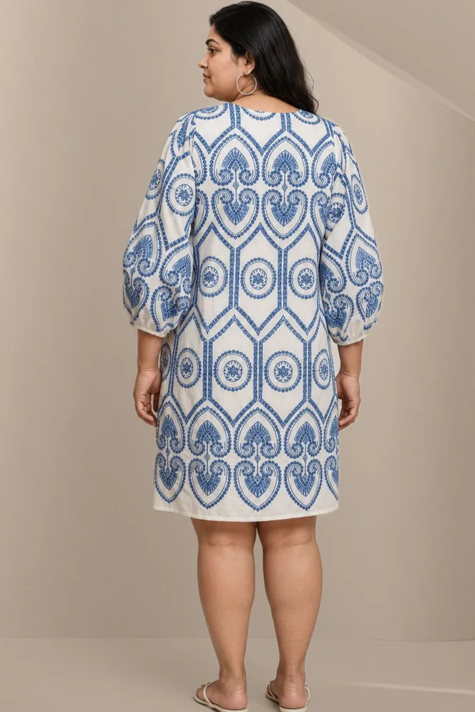 SUMMER SHIFT Blue Pottery Embroidered Dress 5