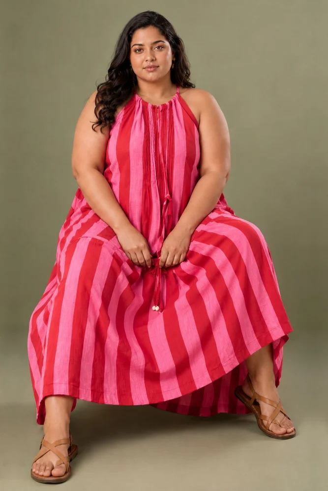 Pink & Red Printed Sleeveless Maxi Dress with Pintuck detail 3
