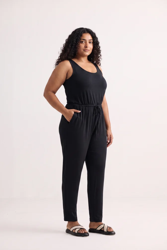 Relaxed Drawstring Jumpsuit in Black 3