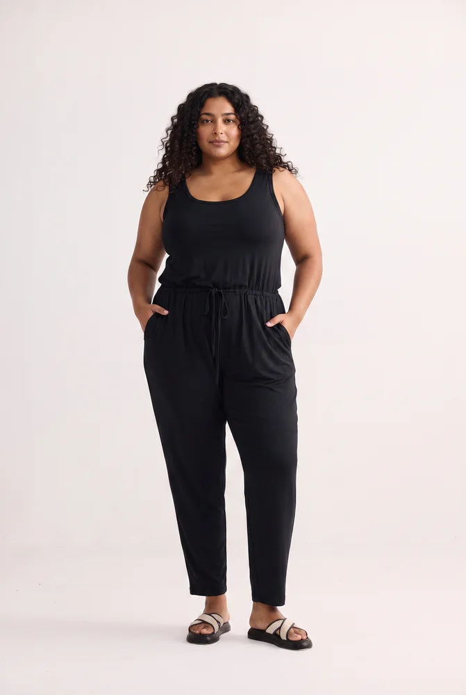 Relaxed Drawstring Jumpsuit in Black 4