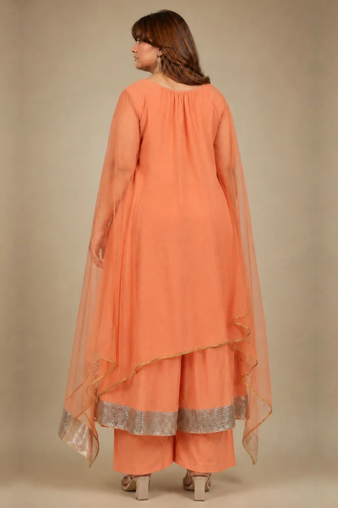 Peach Angarakha With Embroidered Yoke 6