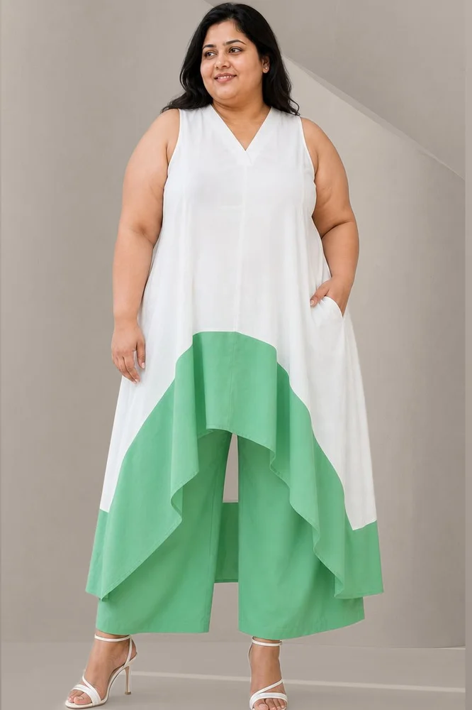 Kochi Co-Ord Set (Green & White) 2