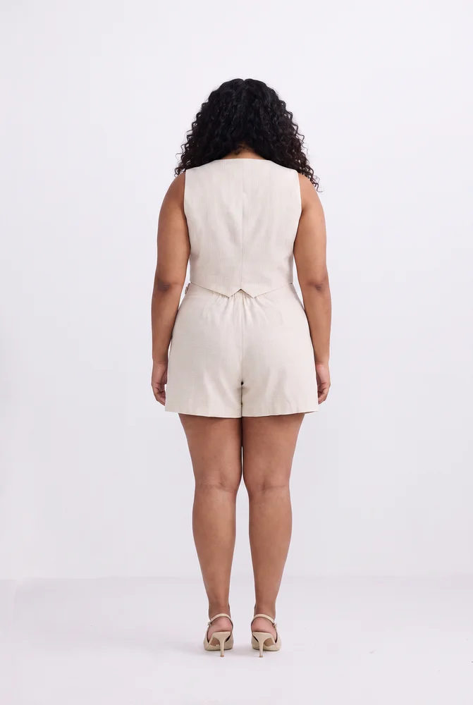 Cropped Cotton Tweed Vest Set in Cream 3