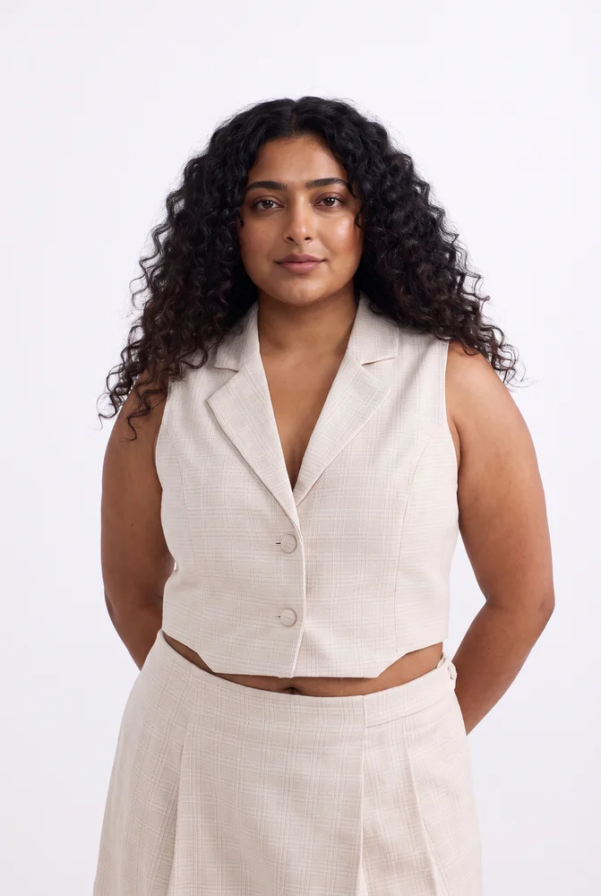 Cropped Cotton Tweed Vest Set in Cream 5