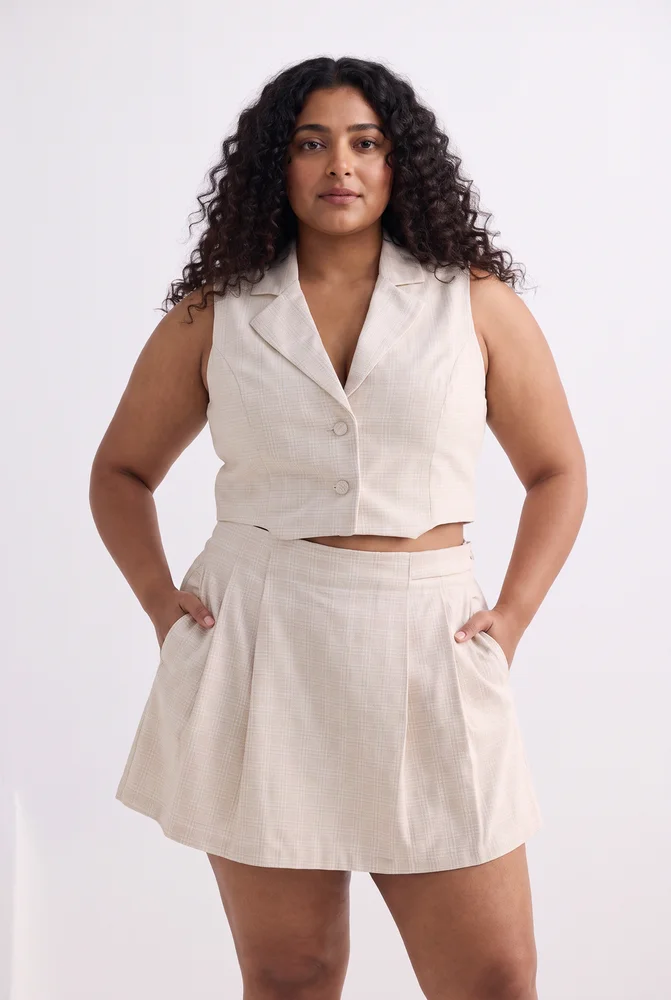 Cropped Cotton Tweed Vest Set in Cream 7