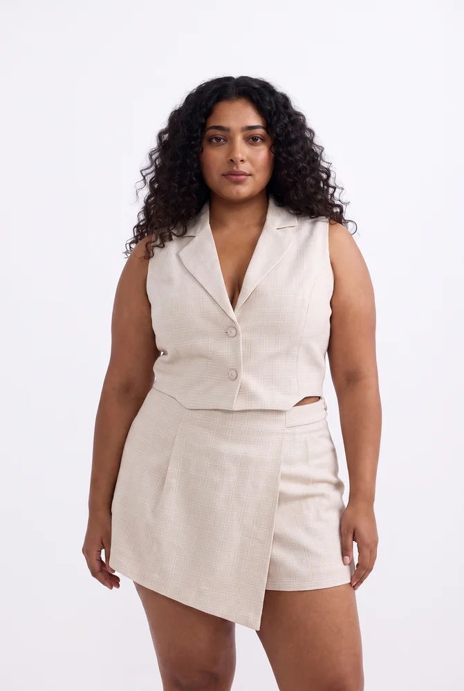 Cropped Cotton Tweed Vest Set in Cream 6