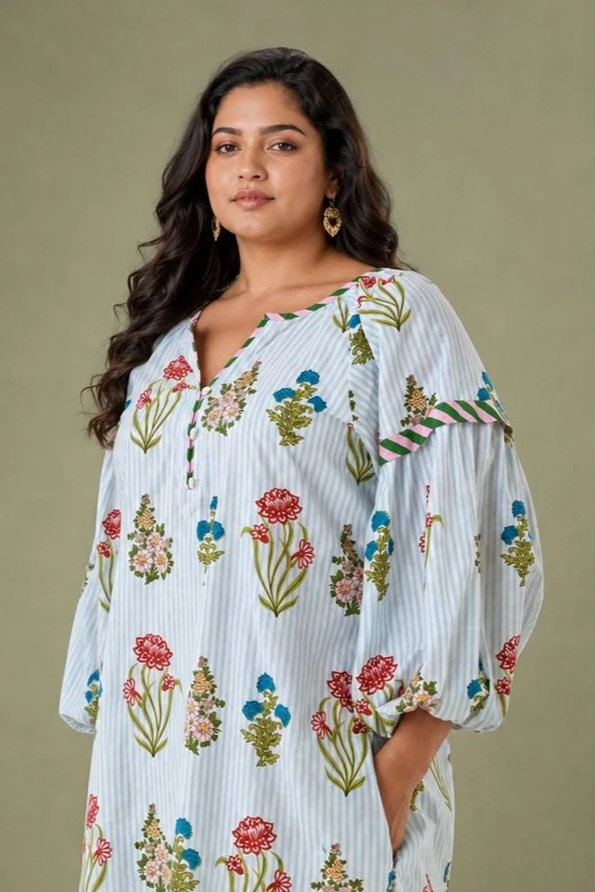 Aqua Floral Printed Double Layered Dress 3