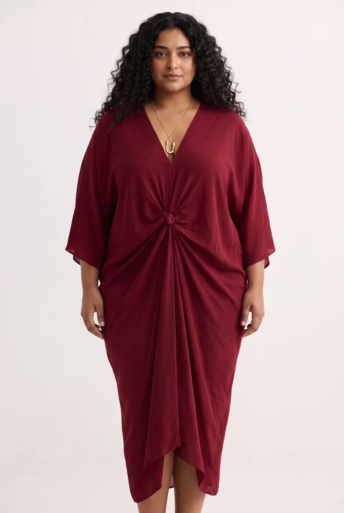 Front Twist Kaftan Dress in Burgundy 2