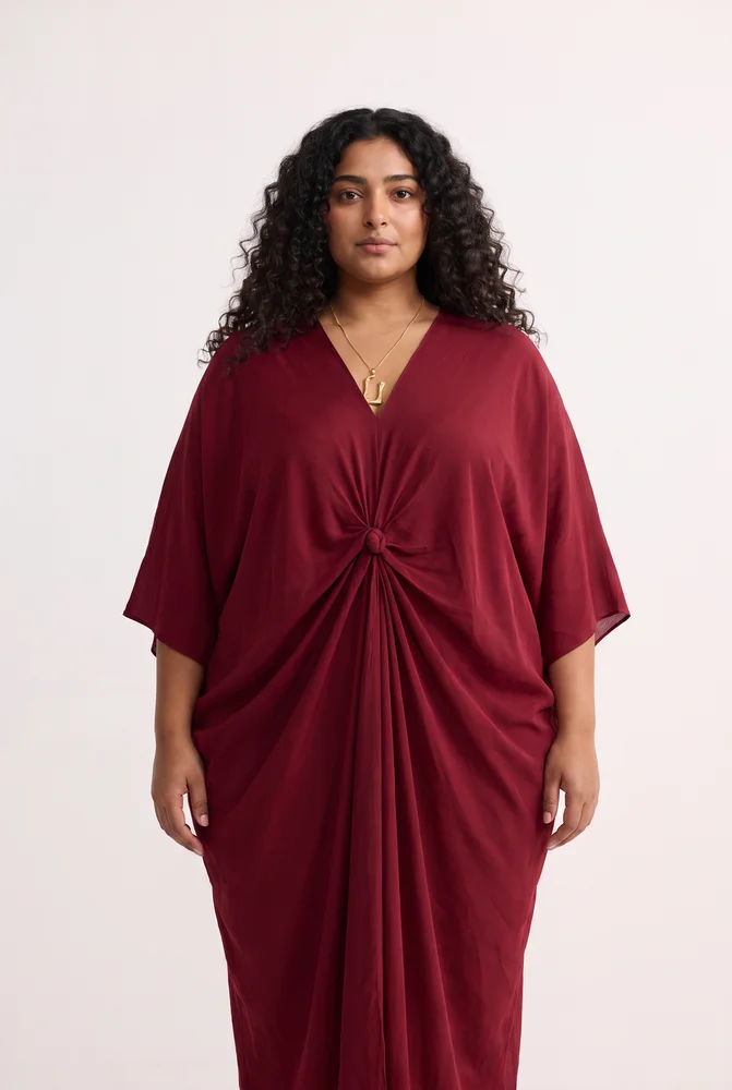 Front Twist Kaftan Dress in Burgundy 3