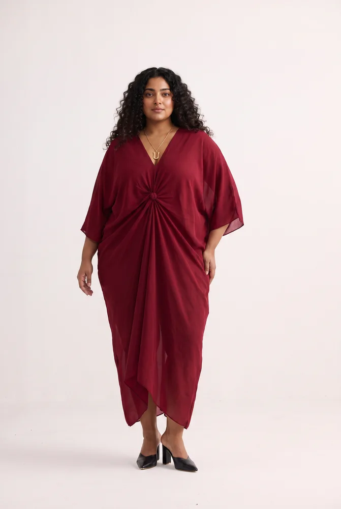 Front Twist Kaftan Dress in Burgundy 5