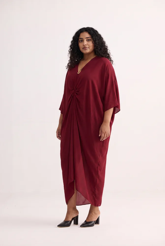 Front Twist Kaftan Dress in Burgundy 6