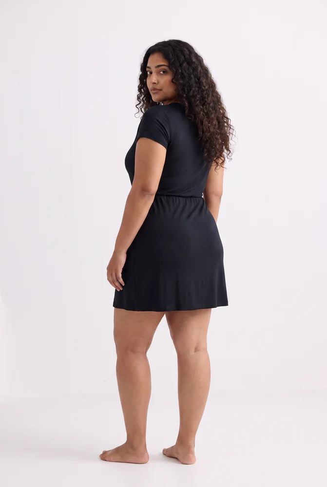 Drawstring Short T-shirt Dress in Black 6