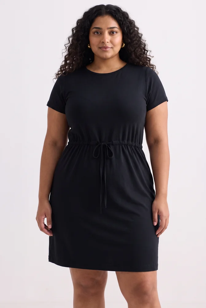 Drawstring Short T-shirt Dress in Black 2
