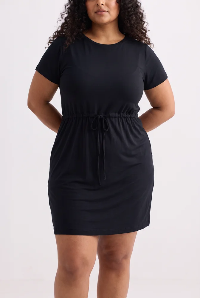 Drawstring Short T-shirt Dress in Black 5