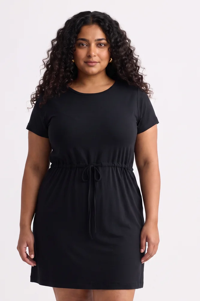 Drawstring Short T-shirt Dress in Black 3