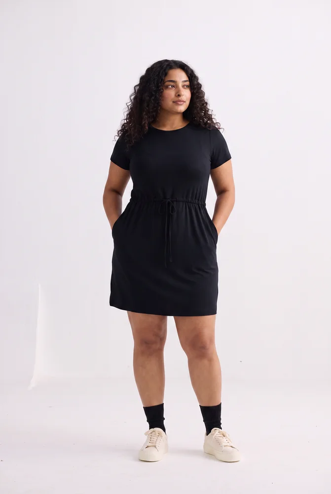 Drawstring Short T-shirt Dress in Black