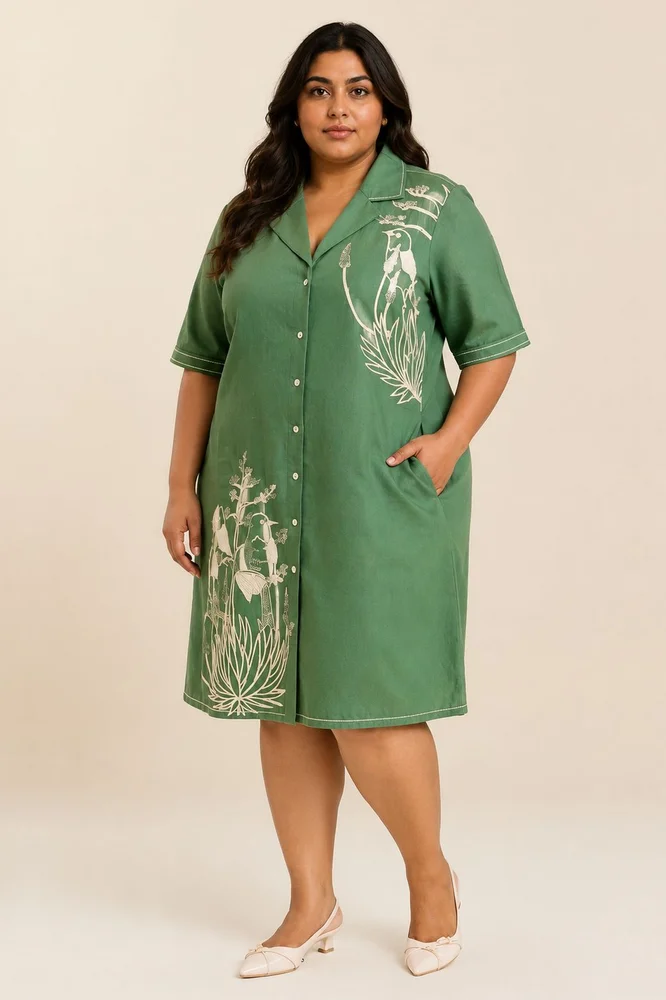 Pine Green Taiwo - Embroidered Shirt Dress 5