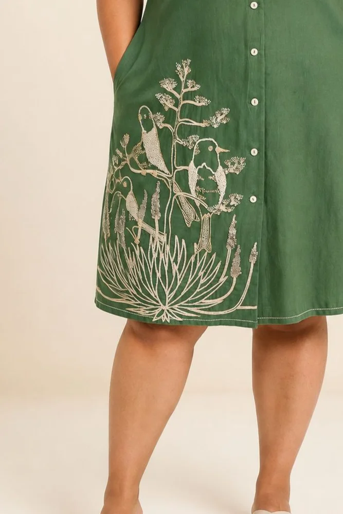 Pine Green Taiwo - Embroidered Shirt Dress 2