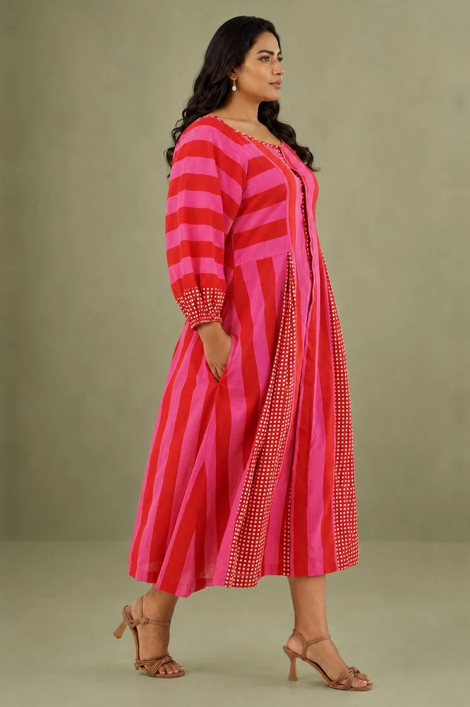 Pink & Red Striped Box Pleat Dress 2
