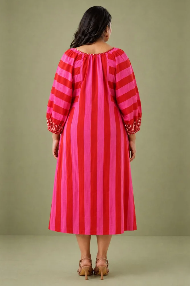 Pink & Red Striped Box Pleat Dress 5