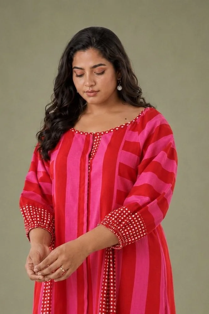 Pink & Red Striped Box Pleat Dress 3