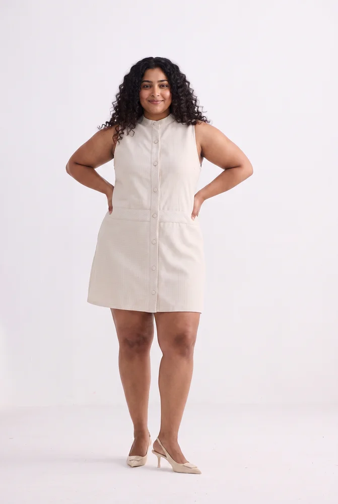 The Cotton Tweed Shift Dress in Cream
