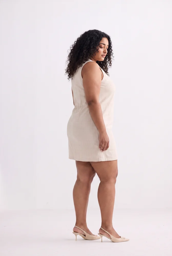 The Cotton Tweed Shift Dress in Cream 2