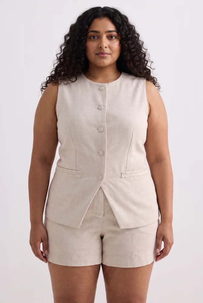 Cotton Tweed Vest Jacket Set in Cream 3