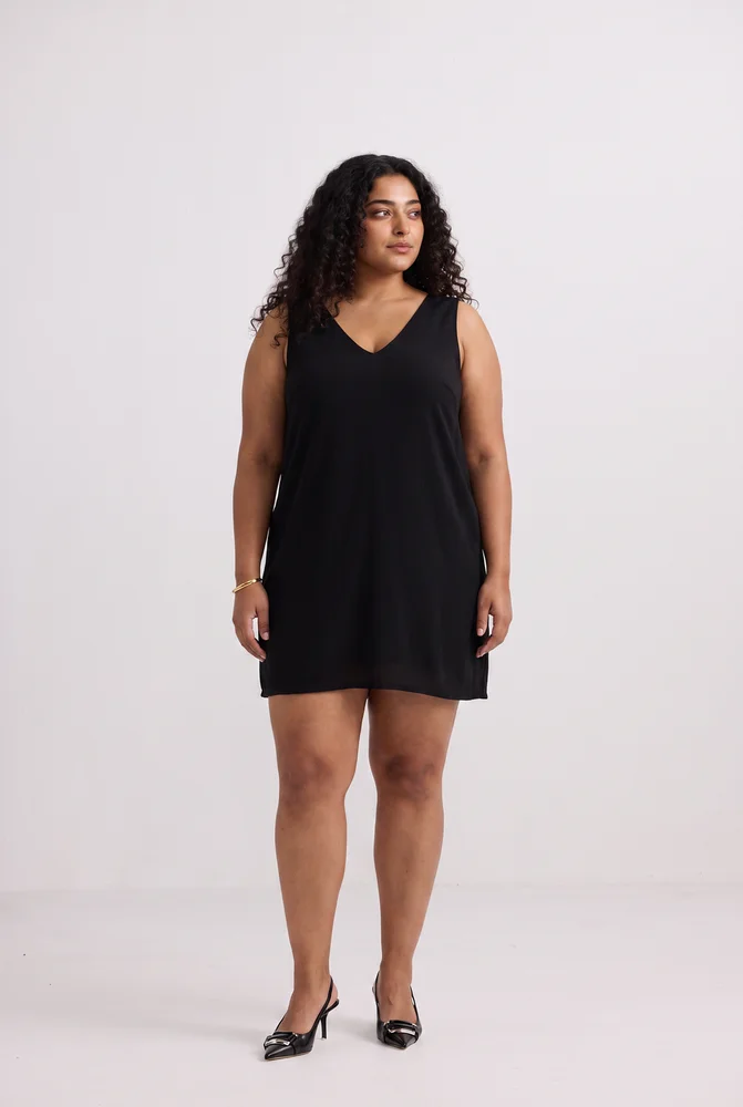 Midnight Muse V-neck Short Dress in Black
