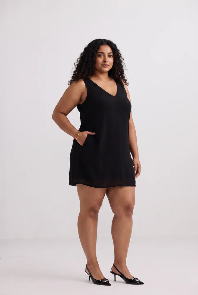 Midnight Muse V-neck Short Dress in Black 2