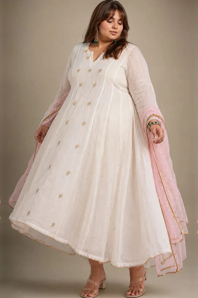 Ivory Anarkali Set with Embroidered Bootis 3