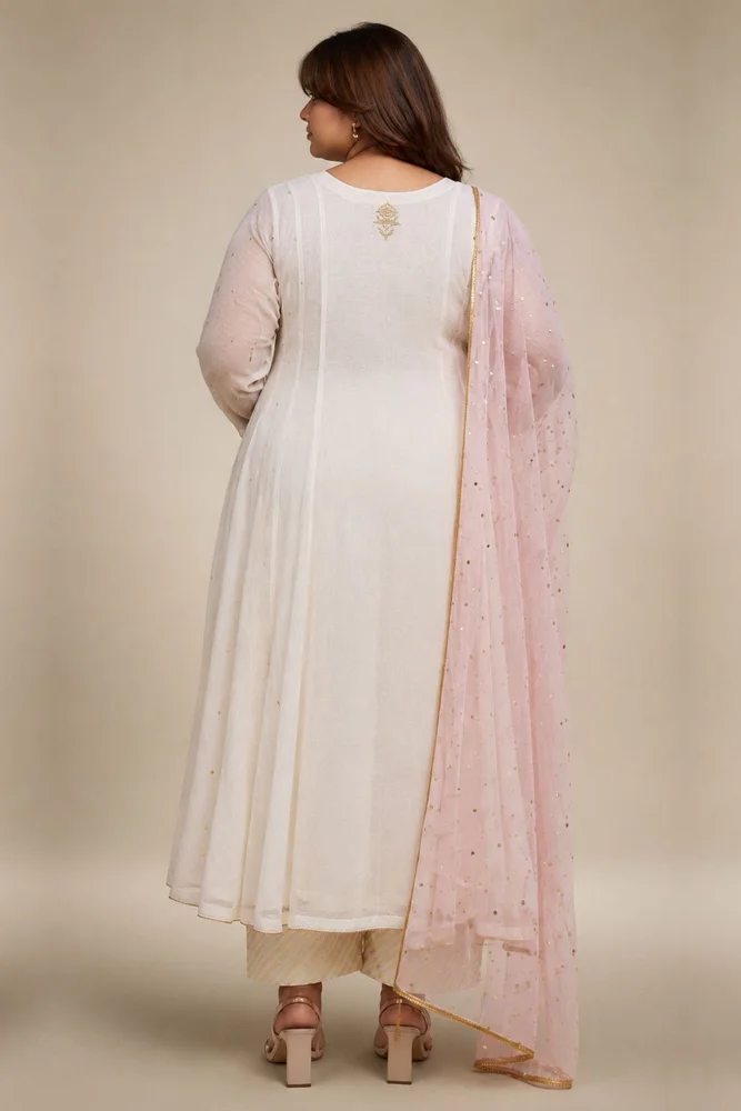 Ivory Anarkali Set with Embroidered Bootis 6