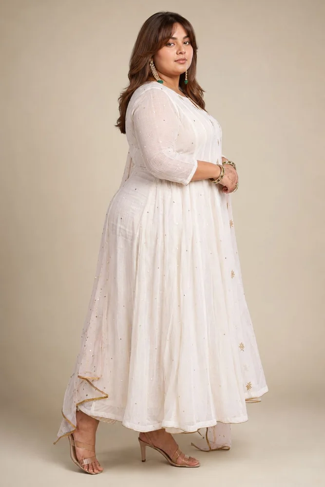 Ivory Anarkali Set with Embroidered Bootis 4