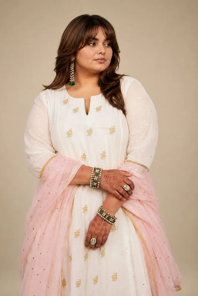 Ivory Anarkali Set with Embroidered Bootis 2