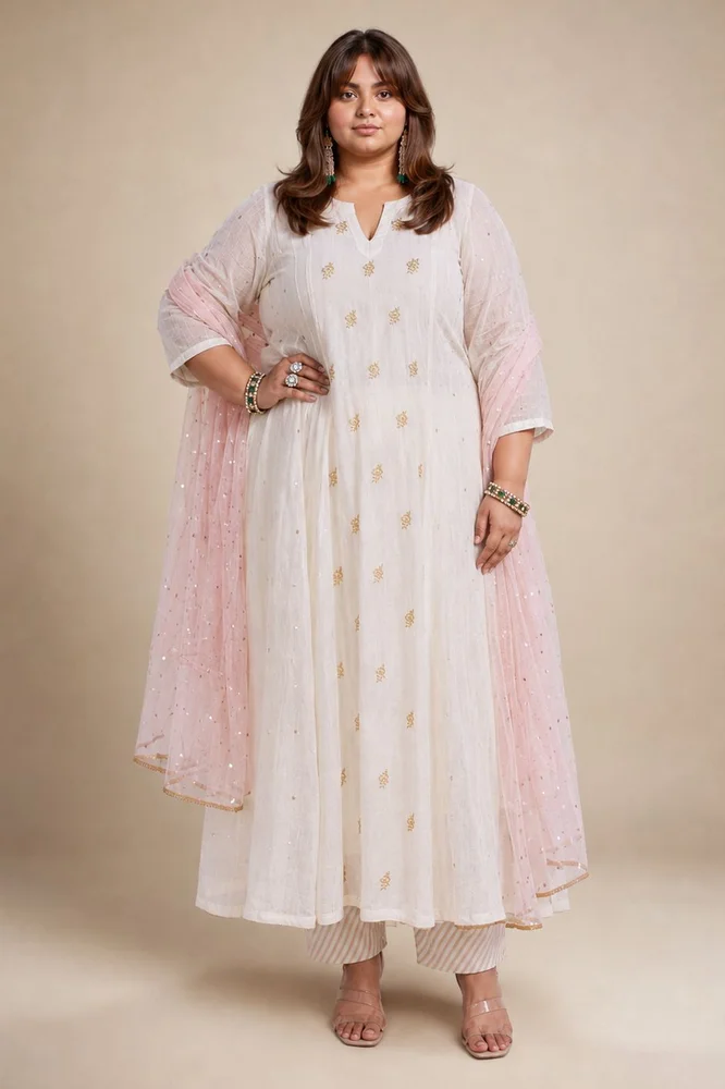 Ivory Anarkali Set with Embroidered Bootis 5