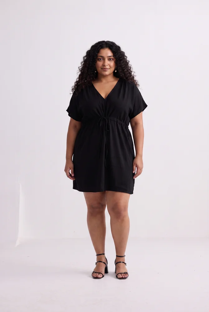 Oversized Gathered Short Dress in Black