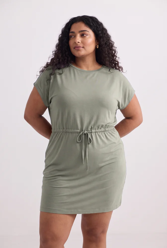 Drawstring Short T-shirt Dress in Light Olive 4