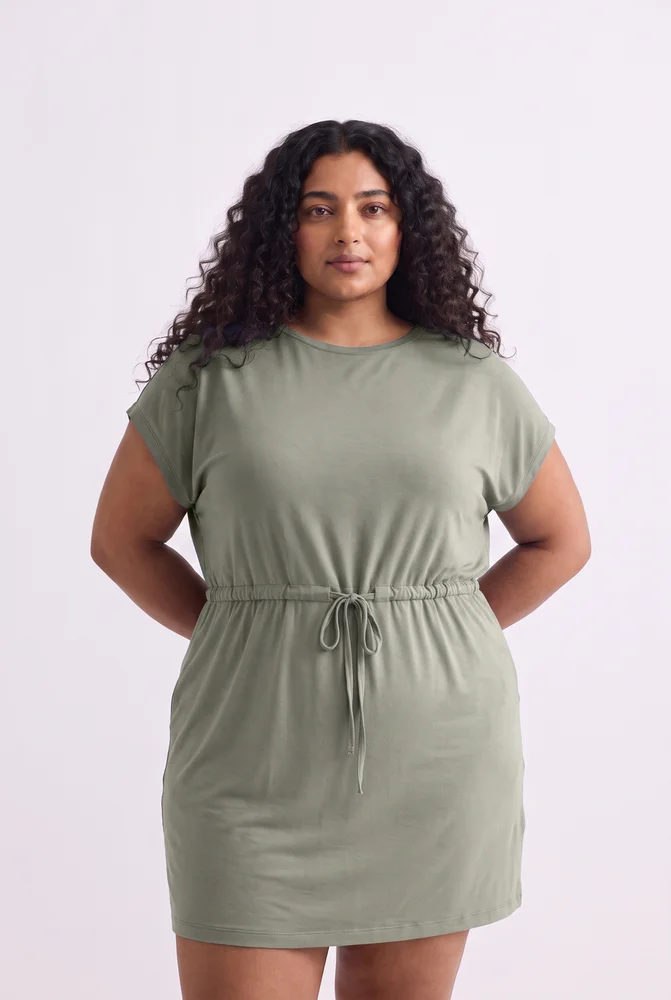 Drawstring Short T-shirt Dress in Light Olive 5