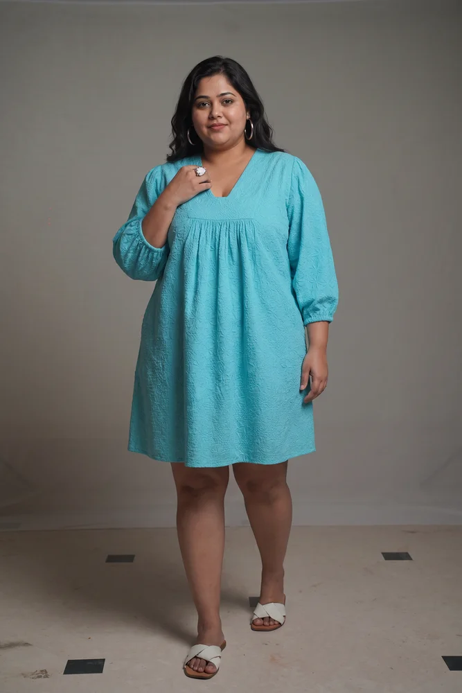 Summer Shift Embroidered Turquoise Dress