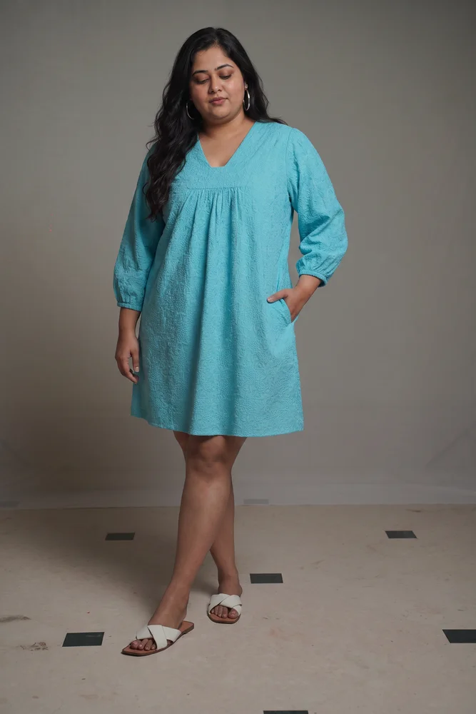 Summer Shift Embroidered Turquoise Dress 4