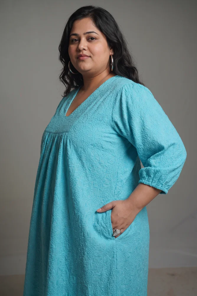 Summer Shift Embroidered Turquoise Dress 3