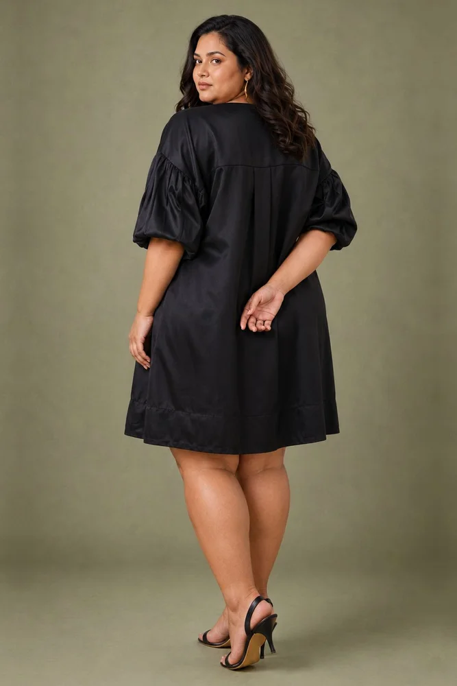 White & Black Cotton Satin V-Neck Short Party Dress 3