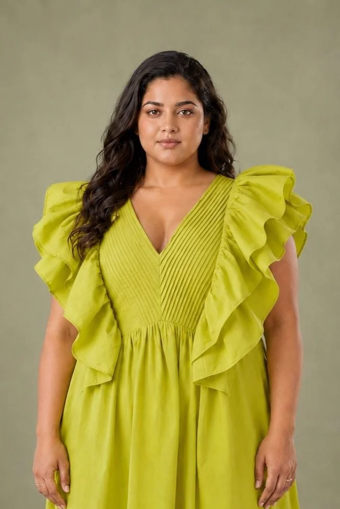 Lemon Short Ruffled Dress With Pin-Tuck Detail 2
