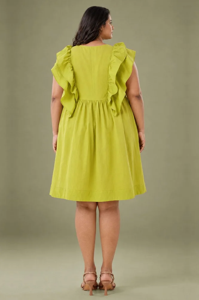 Lemon Short Ruffled Dress With Pin-Tuck Detail 5