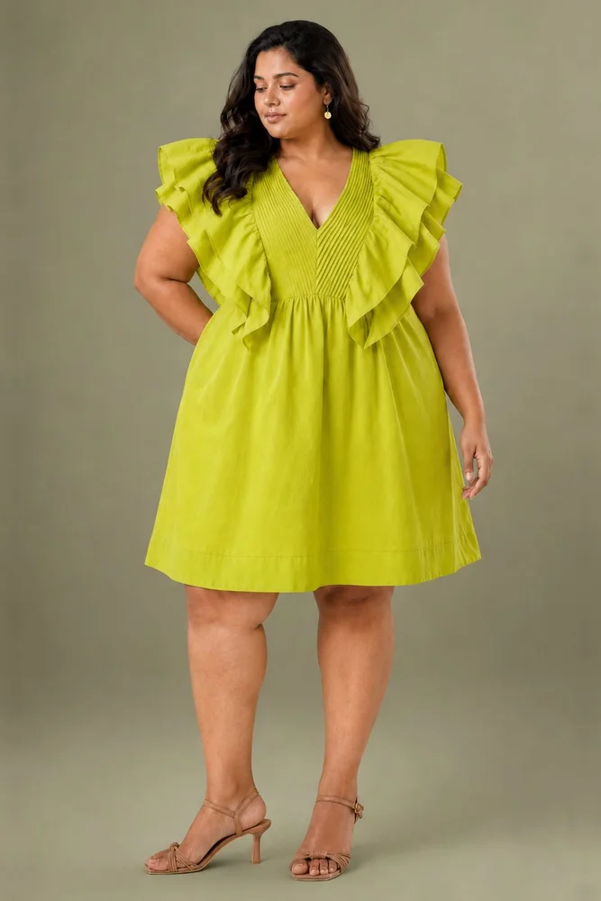 Lemon Short Ruffled Dress With Pin-Tuck Detail 3