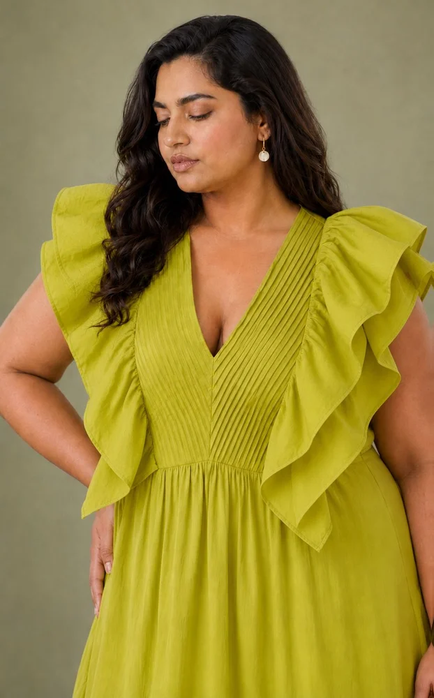 Lemon Short Ruffled Dress With Pin-Tuck Detail 4